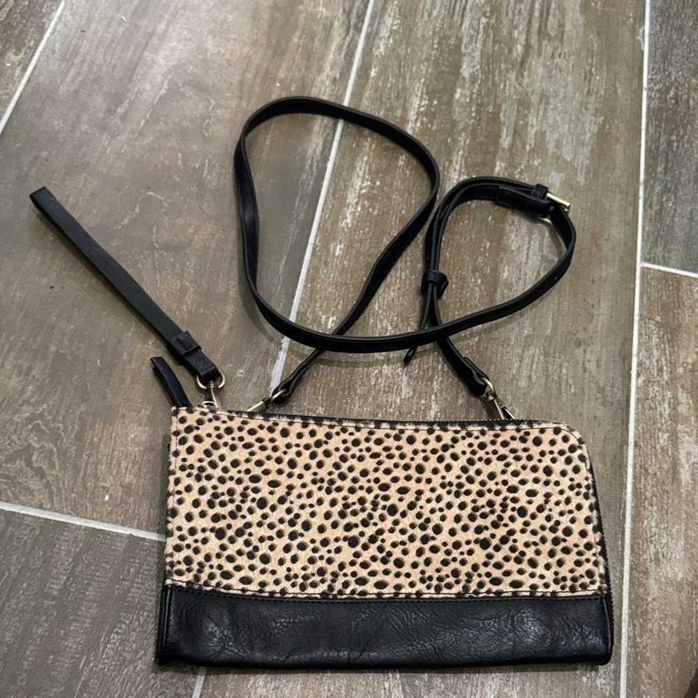 Joy Susan Black and Tan Spotted Clutch